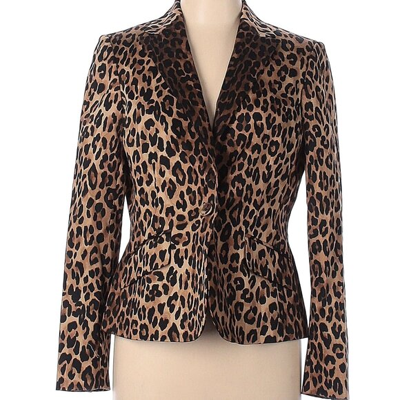 Designer Jones New York Signature Animal Print Cotton Blend Blazer Size 10.R - Picture 2 of 10